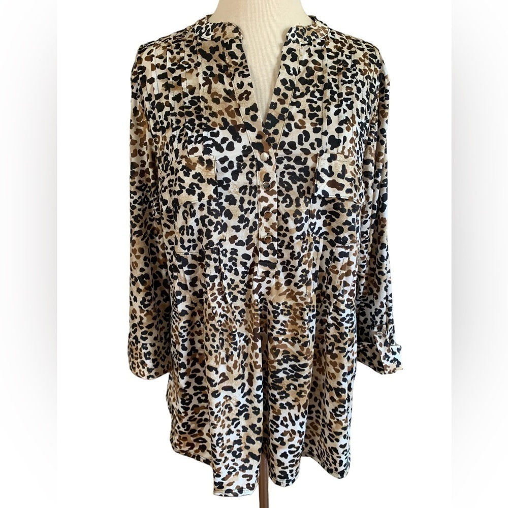 COCOMO 2X Brown Plus Size 3/4 sleeve women's Pintuck Blouse top tunic